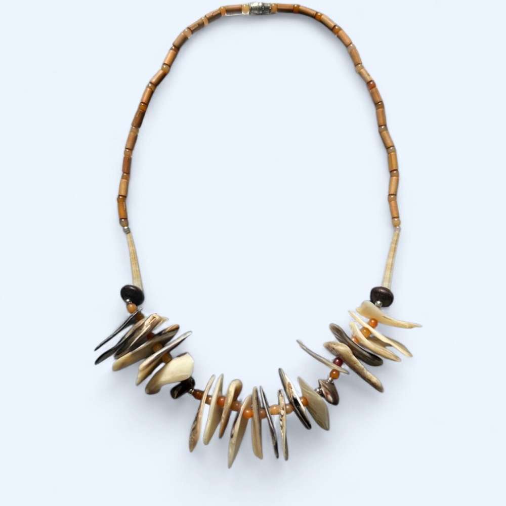 Vintage Handcrafted Brown and Cream Natural Shell Necklace